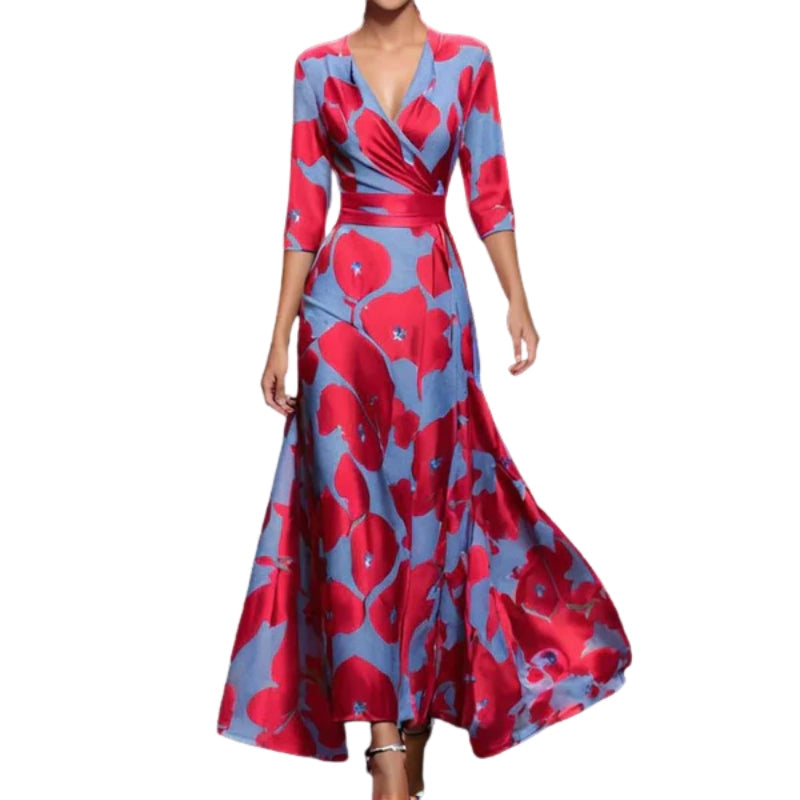 Maribel – Ruffled Floral Maxi-kjole med lagdelt søm og korte ærmer