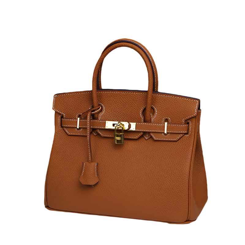 Marcellin – Struktureret håndtaske med elegant låsedetaljer og rummeligt interiør til daglig brug