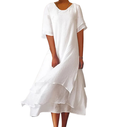 Anna – Elegant kortærmet kjole med rund halsudskæring