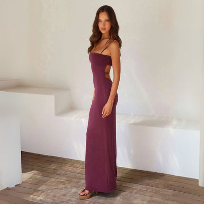 Aurelia – Figursyet Maxikjole med Spaghettistropper og Mønstret Blomster Ternet Design