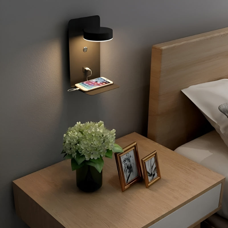 DazzleShelf – Væghængt Natlampe med Hylde og USB-Opladningsport
