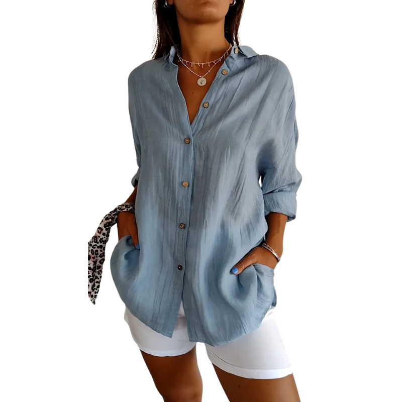 Laura – Langærmet Knap nede skjorte med kraveudskæring