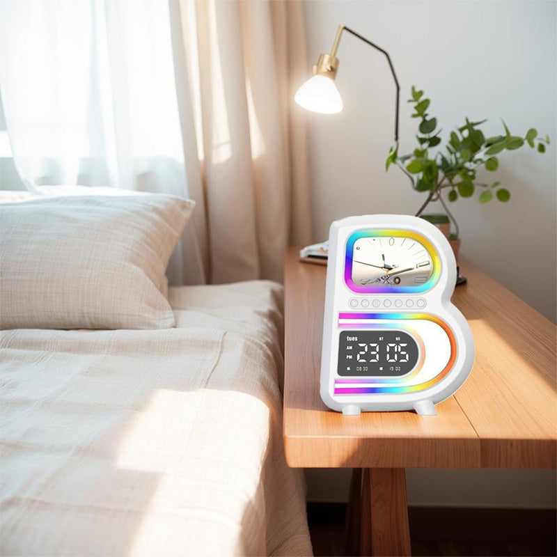 BeatGlow – Farverigt vækkeur med RGB-lys, Bluetooth-højtaler og touch-styring
